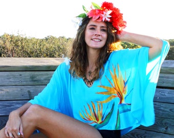 The Calypso top in Paradaiso, flowy top, Beach top, Caftan top, Swim cover up, Beach cover up, Resort wear, honeymoon, Tropical top