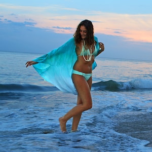 The Tides Kimono in Mediteranean Sea, Beach wear, Swim cover up, Beach cover up, Resort wear, honeymoon,  Tropical cover up, shawl, scarf