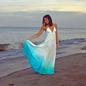 The Siren Dress in Mediteranean Sea, Blue ombre dress, Backless dress, Maxi dress, Resort wear dress, Beach wear cover up, honeymoon dress image 1