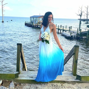 Customized ombre Wedding Dress for beach weddings, rustic, hand dyed, backless, low back