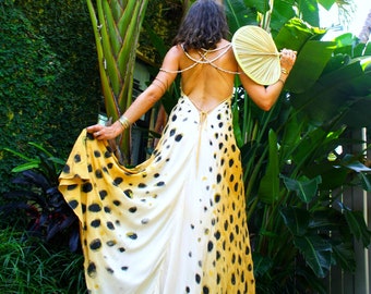 The Nahla Dress in Golden Cheetah, ombre dress, Backless dress, Maxi dress, Resort wear dress, Beach wear cover up, honeymoon dress