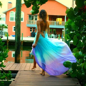 The Bali Dress in Moonlight, Blue ombre dress, Backless dress, Maxi dress, Resort wear dress, Beach wear cover up, honeymoon dress image 1