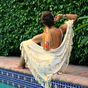 The Sierra Scarf in Art  Nouveau, Shawl, Beach accessory, Sarong, Swim cover up, Beach cover up, Resort wear, honeymoon, Tropical scarf
