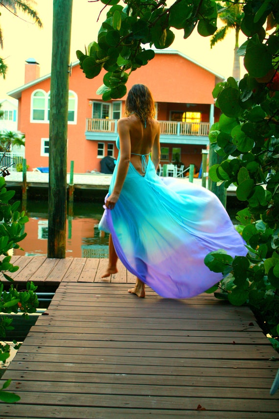 The Bali Dress in Moonlight, Blue Ombre Dress, Backless Dress, Maxi Dress,  Resort Wear Dress, Beach Wear Cover Up, Honeymoon Dress -  Canada