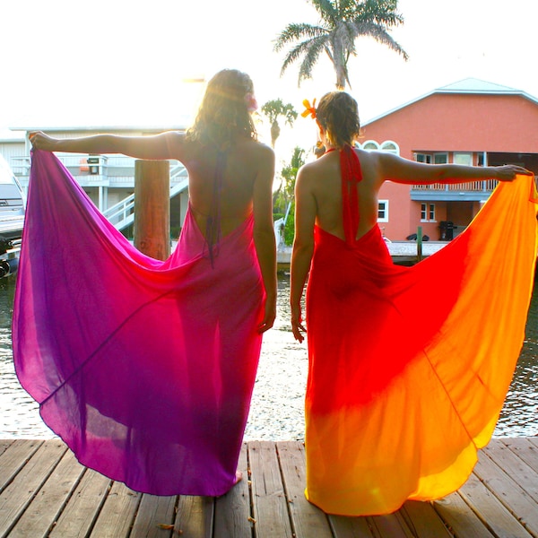 The Fuji Dress in Sunset, Red ombre dress, Backless dress, Maxi dress, Resort wear dress, Beach wear cover up, honeymoon dress