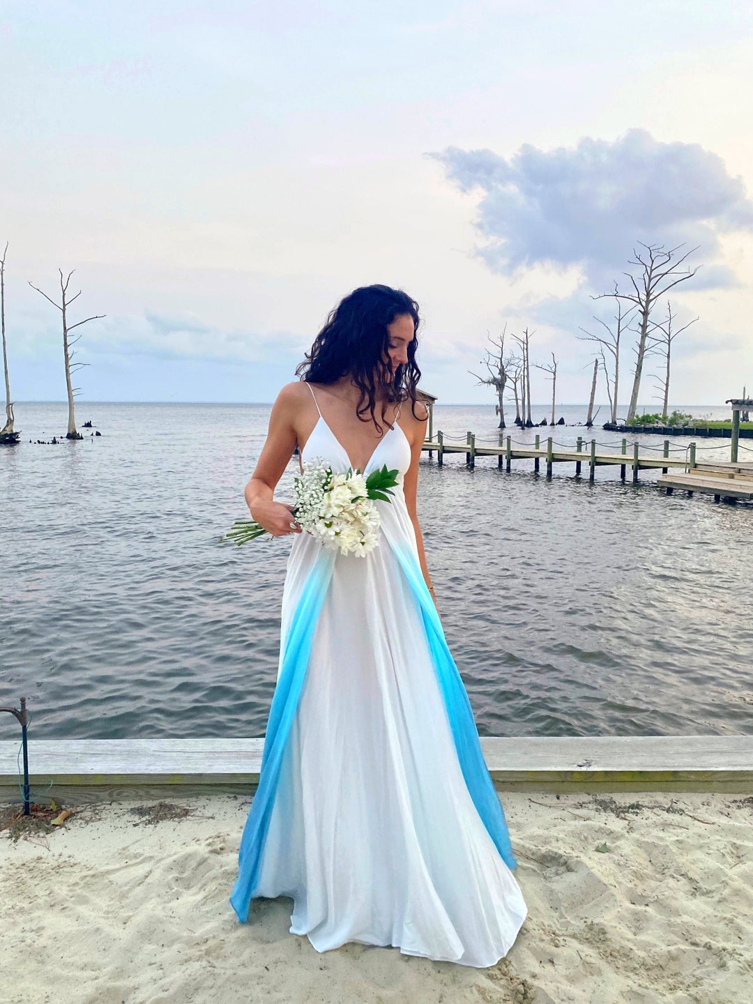 coloured beach wedding dresses Customized Ombre Maikai Wedding Dress for Beach Weddings, Rustic, Hand  Dyed, Backless Dress, Low Back