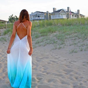 The Siren Dress in Mediteranean Sea, Blue ombre dress, Backless dress, Maxi dress, Resort wear dress, Beach wear cover up, honeymoon dress image 6