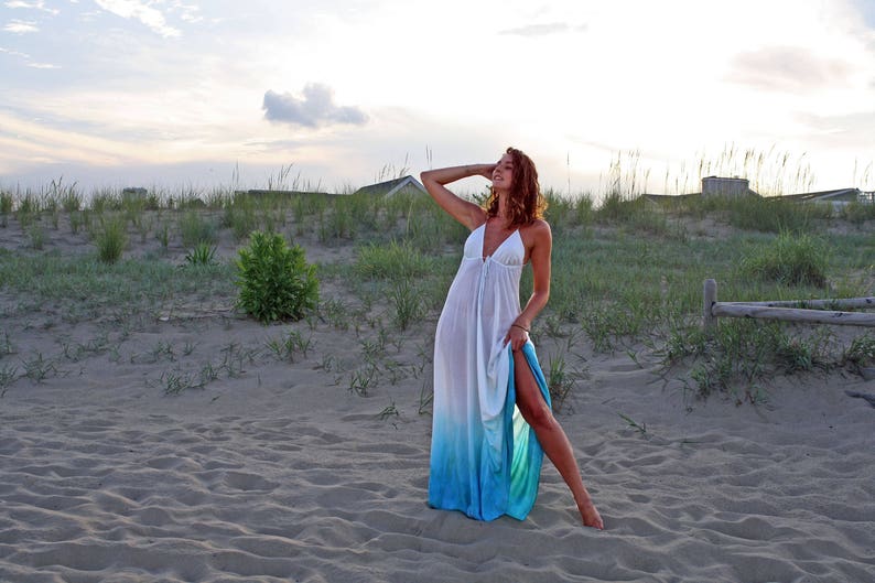 The Siren Dress in Mediteranean Sea, Blue ombre dress, Backless dress, Maxi dress, Resort wear dress, Beach wear cover up, honeymoon dress image 8