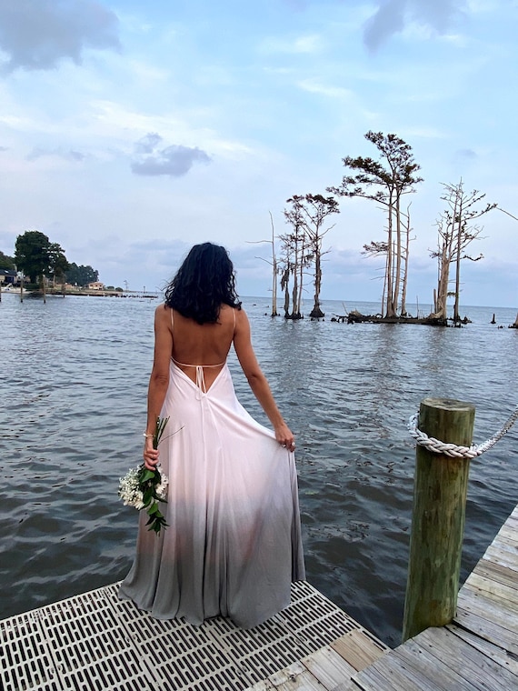 ombre beach wedding dress Boho Ombre Blue Lace Wedding Dresses Beach Bride Dress US12