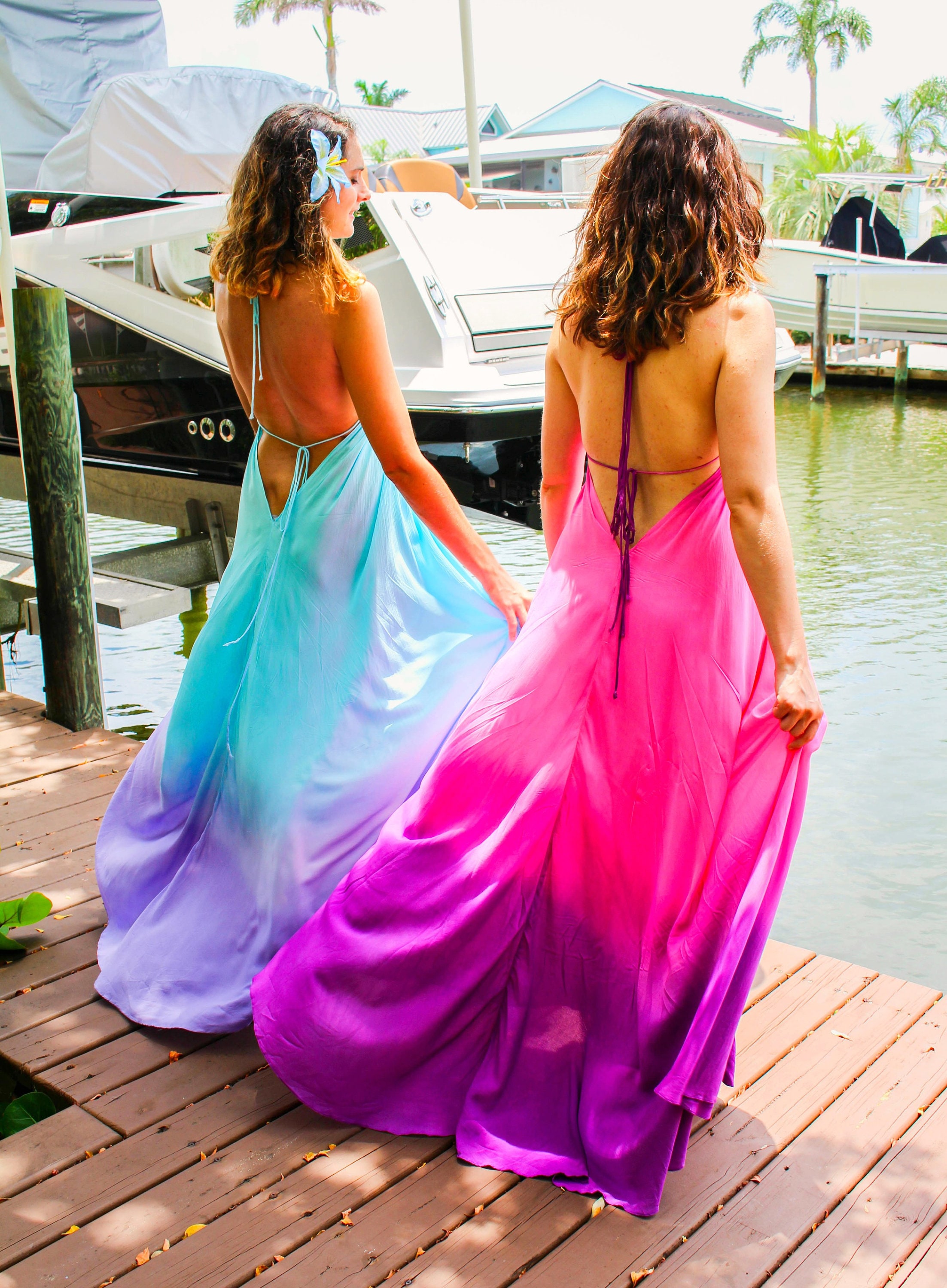 chinese dress ladies Fasheabe Sunset Ombre Multi Color Halter Maxi Dress