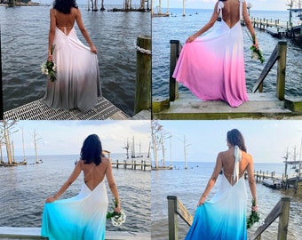 Customized ombre Wedding Dress for beach weddings, rustic, hand dyed,