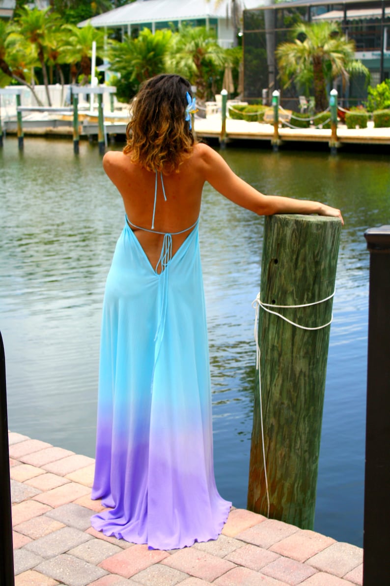 The Bali Dress in Moonlight, Blue ombre dress, Backless dress, Maxi dress, Resort wear dress, Beach wear cover up, honeymoon dress image 5