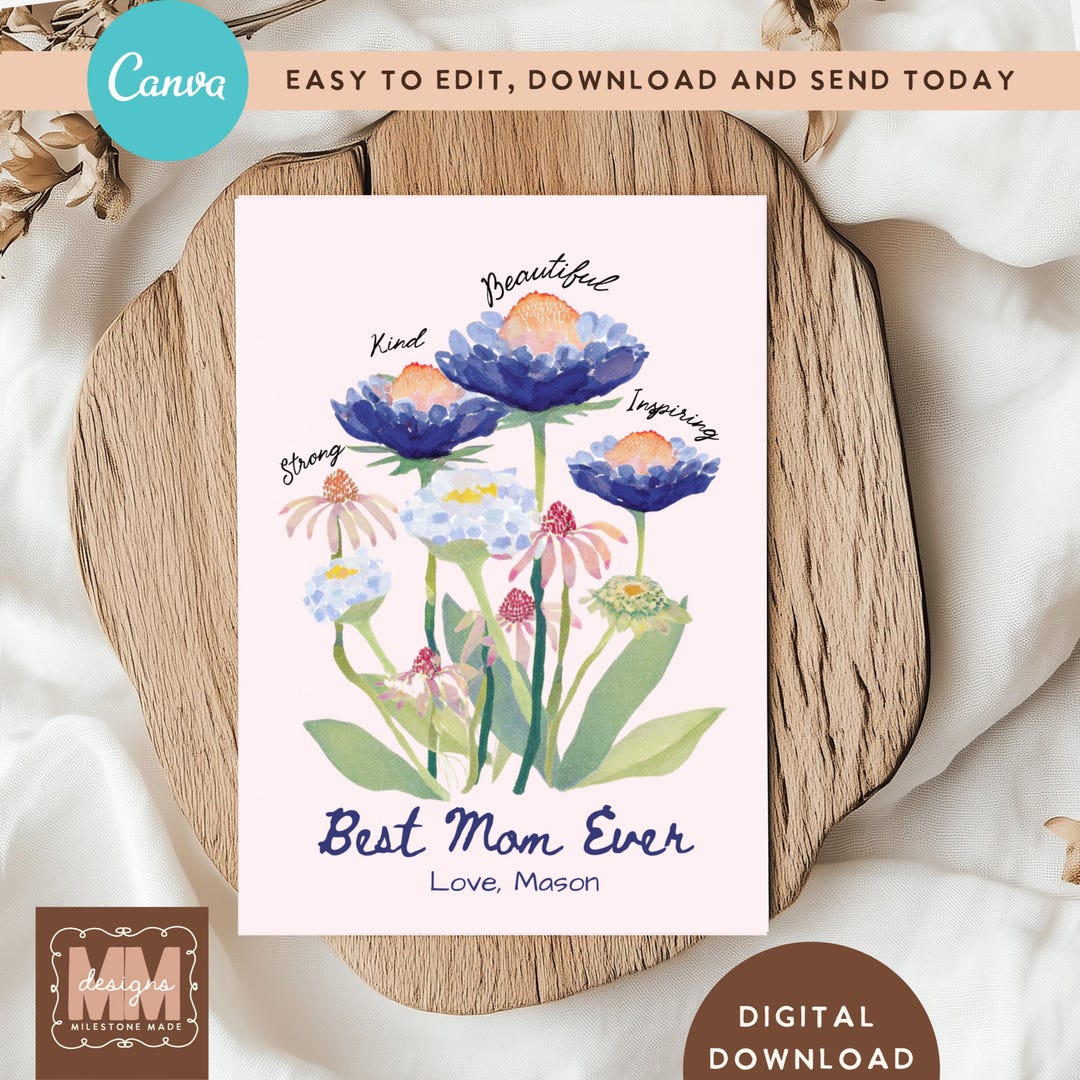Custom Mothers Day Card for Mom Grandma, Modern Floral Birthday Gifts ...