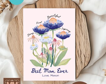 Customizable Floral Card for Mom Grandma, Birthday Gift (5x7 Digital Download)