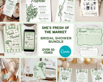 She's Fresh Off the Market Bridal Shower Bundle, Modern Floral Wedding Shower Decor Games Invitation Decoration (Editable Printable) 003