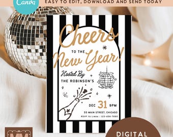 New Years Eve Party Invitation Printable Download, NYE Cheers to 2026 Editable Invite (DIY Canva Digital Download 5x7 or Mobile) 029