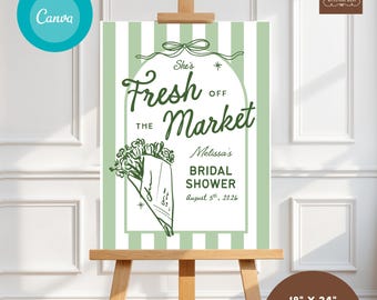 Floral Bridal Shower Welcome Sign Template, Fresh Off the Market Hand Drawn Doodle Editable Canva (Digital Download 18x24) 009