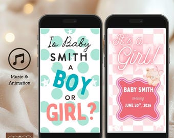 Custom Unique Gender Reveal Video Template, It's a Girl Digital Announcement (DYI Customizable Canva Video Reel Template)025