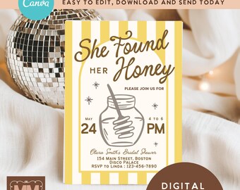 She Found Her Honey Bridal Shower Invitation, Printable Invite  (DIY Canva Digital Download 5x7 or Mobile) 001