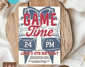 Boys Hockey Birthday Party Invitation, Any Age Game Time Tween Ice Hockey Printable Invite (DIY Canva Digital Download 5x7 or Mobile) 019