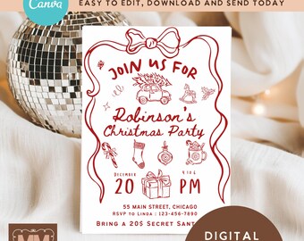 Editable Christmas Party Digital Invitation, Vintage Plaid Holiday Digital Invite (Digital Download 5x7 and Mobile) 034