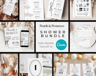 Pearls and Prosecco Bridal Shower Invitation Bundle, Modern Champagne Wedding Games & Decor (Editable Printable) 012