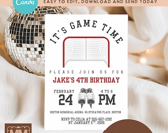 Boys Hockey Birthday Party Invitation, Any Age Game Time Tween Teen  Ice Hockey Printable Invite (DIY Canva Digital Download 5x7 or Mobile)