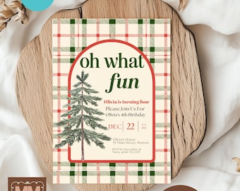 Kids Christmas Birthday Digital Invitation, Oh What Fun Holiday Birthday DIY Invite (Digital Download 5x7 and Mobile)