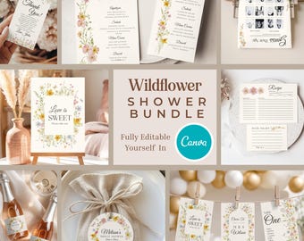 Wildflower Bridal Shower Bundle, Floral Wedding Shower Decor Games Invitation Decoration (Editable Printable) 002