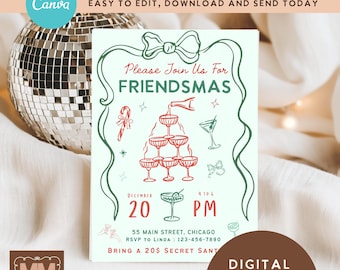 Editable Friendsmas Party Digital Invitation, Friends Holiday Digital Invite (Digital Download 5x7 and Mobile) 033