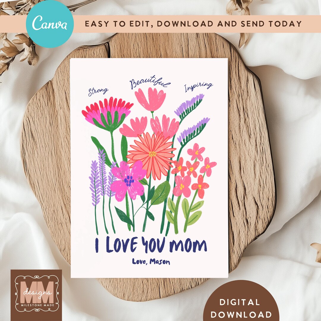 Custom Mothers Day Card for Mom Grandma, Modern Floral Birthday Gifts ...