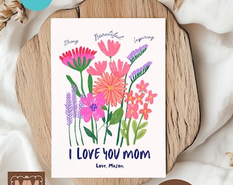 Customizable Card For Mom Grandma, Modern Floral Birthday Christmas Gifts From Daughter Son (Instant Download 5x7 and Mobile)005