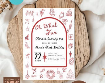 Kids Christmas Birthday Digital Invitation, Oh What Fun Holiday Birthday DIY Invite (Digital Download 5x7 and Mobile)