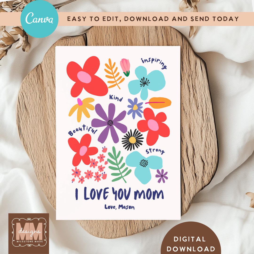 Custom Mothers Day Card for Mom Grandma, Modern Floral Birthday Gifts ...