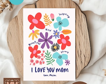 Custom Card For Mom Grandma, Modern Floral Birthday Gifts From Daughter Son (Instant Download 5x7 and Mobile) 001