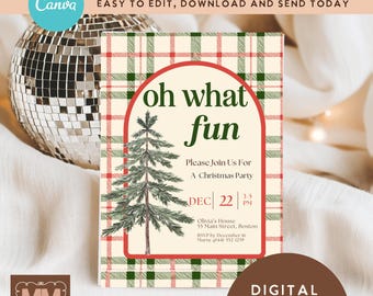 Editable Christmas Party Digital Invitation, Vintage Plaid Holiday Digital Invite (Digital Download 5x7 and Mobile) 033