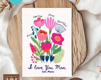 Customizable Floral Card for Mom Grandma (Digital Download)