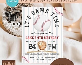 Baseball Birthday Party Invitation, Sports Bday Any Year Printable Invite (DIY Canva Digital Download 5x7 or Mobile) 022
