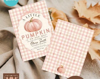 Cutie Pie Baby Girl Shower Invitation, Autumn Gingham, Editable Canva Template (Digital Download) 005