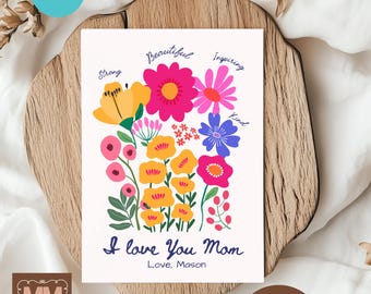 Custom ard For Mom Grandma, Modern Floral Birthday Gifts From Daughter Son (Instant Download 5x7 and Mobile) 003