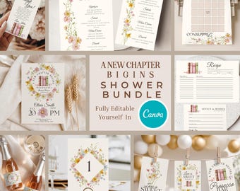 A New Chapter Begins Bridal Shower Invitation Bundle, Wildflower Storybook Library Book Theme Wedding Games & Decor (Editable Printable) 072