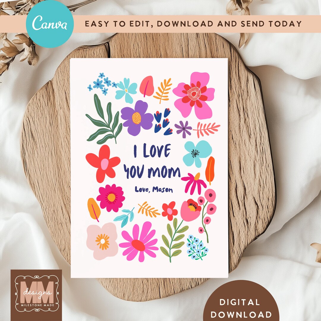 Custom Mothers Day Card for Mom Grandma, Modern Floral Birthday Gifts ...