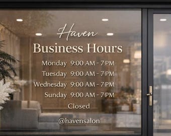 Business Hours Window Decal | Store Hours Vinyl | Open Closed Sign | Custom Door Decal