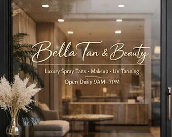 Custom Business Window Decal | Storefront Sign | Logo Vinyl Decal | Salon Window Lettering | Custom Hours Decal