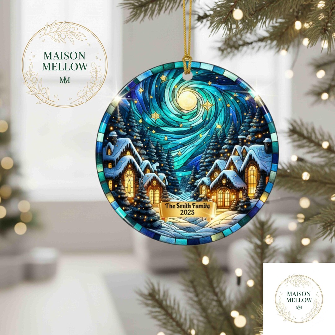 Stained Glass Christmas Village Ornament Personalized Glass Christmas ...