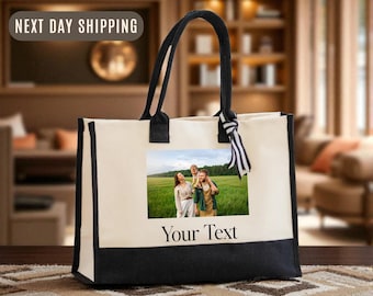 Family, Friend, or Business Photo and Text Custom Tote Bag, Personalized Photo Tote, Custom Gift Bag