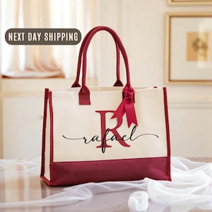 Custom Name Canvas Tote Bag, Personalized Name Tote, Monogram Tote Bag, Gift for Her, Everyday Carry Tote