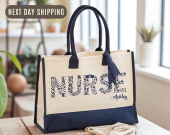 Personalized Nurse Tote Bag, Custom Name Medical Work Bag, Nurse Appreciation Gift, RN LPN CNA Tote, Healthcare Professional Canvas Tote