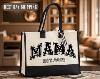 Mama Custom Year Tote Bag, Personalized Mom Gift, Family Name Tote, Mother's Day Gift Bag, Custom Text Tote