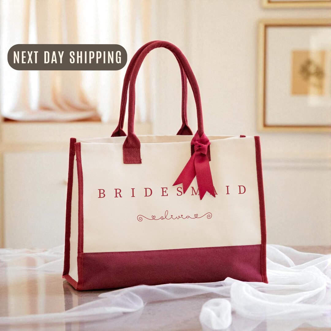 Bridesmaid Tote Bag With Custom Name, Personalized Wedding Party Gift ...